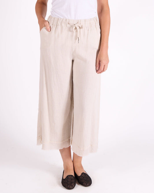 Sand Pull on Drawstring Raw Edge Hem Pants