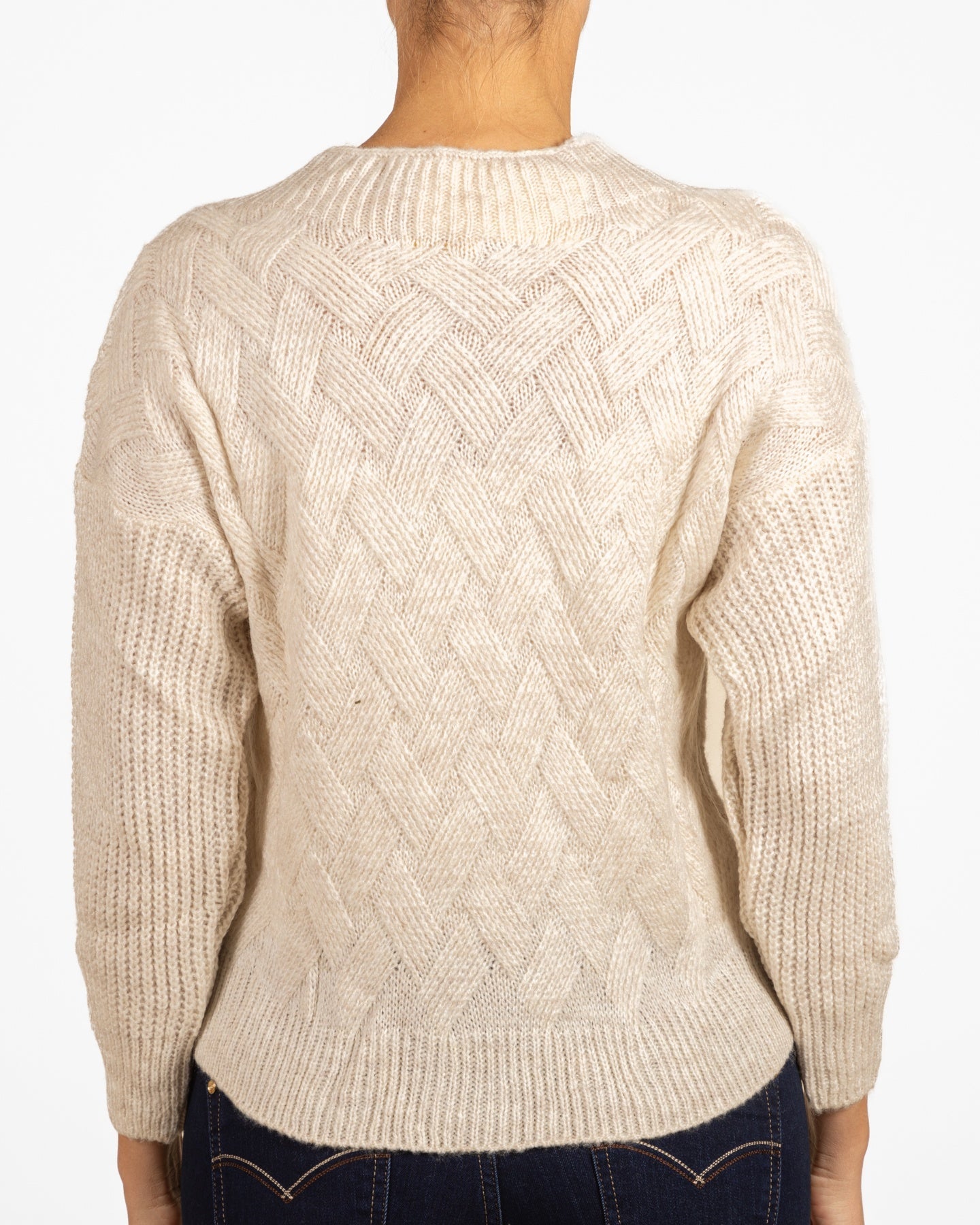 Pull en maille panier à col montant couleur avoine