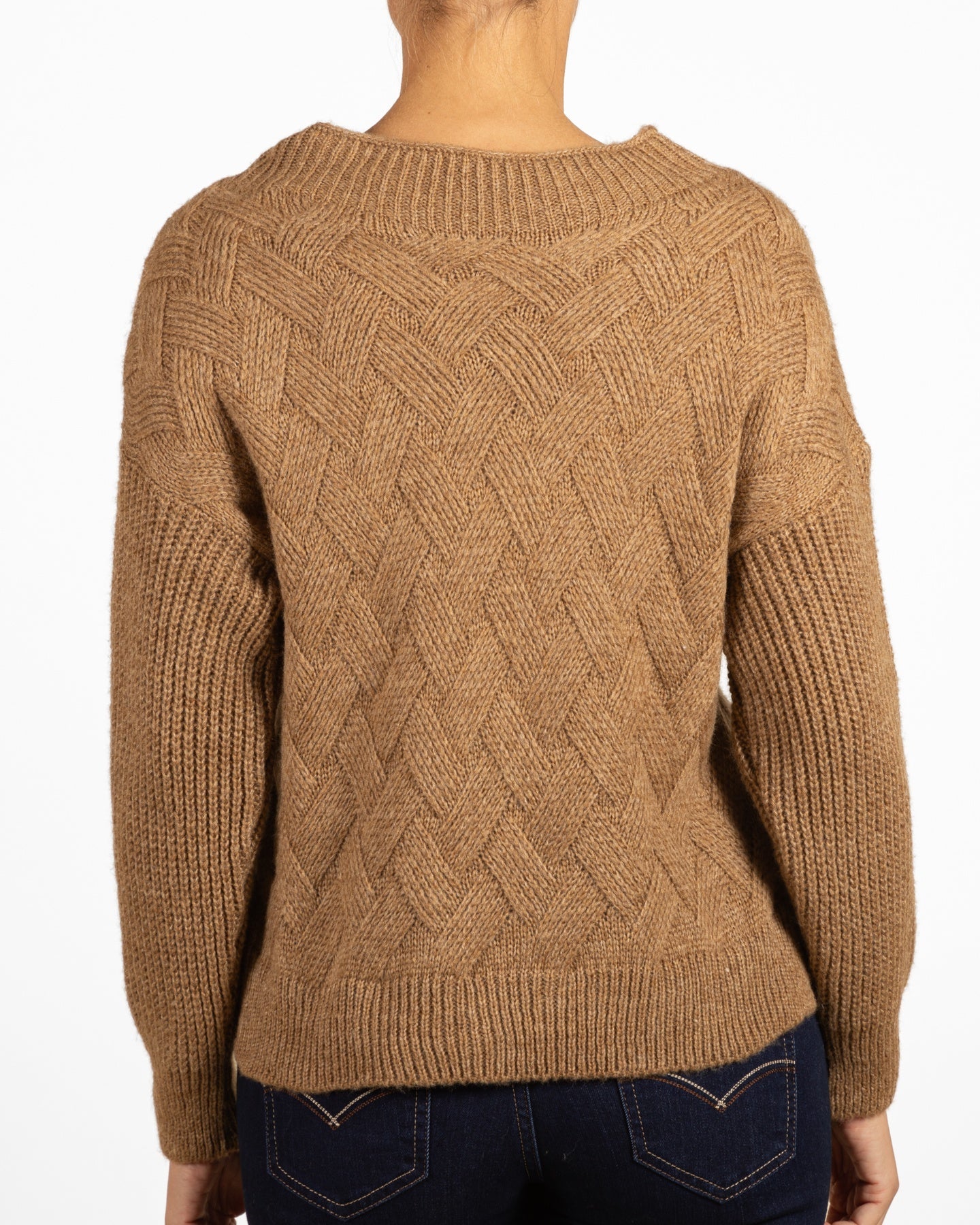 Pull camel à col montant et maille panier