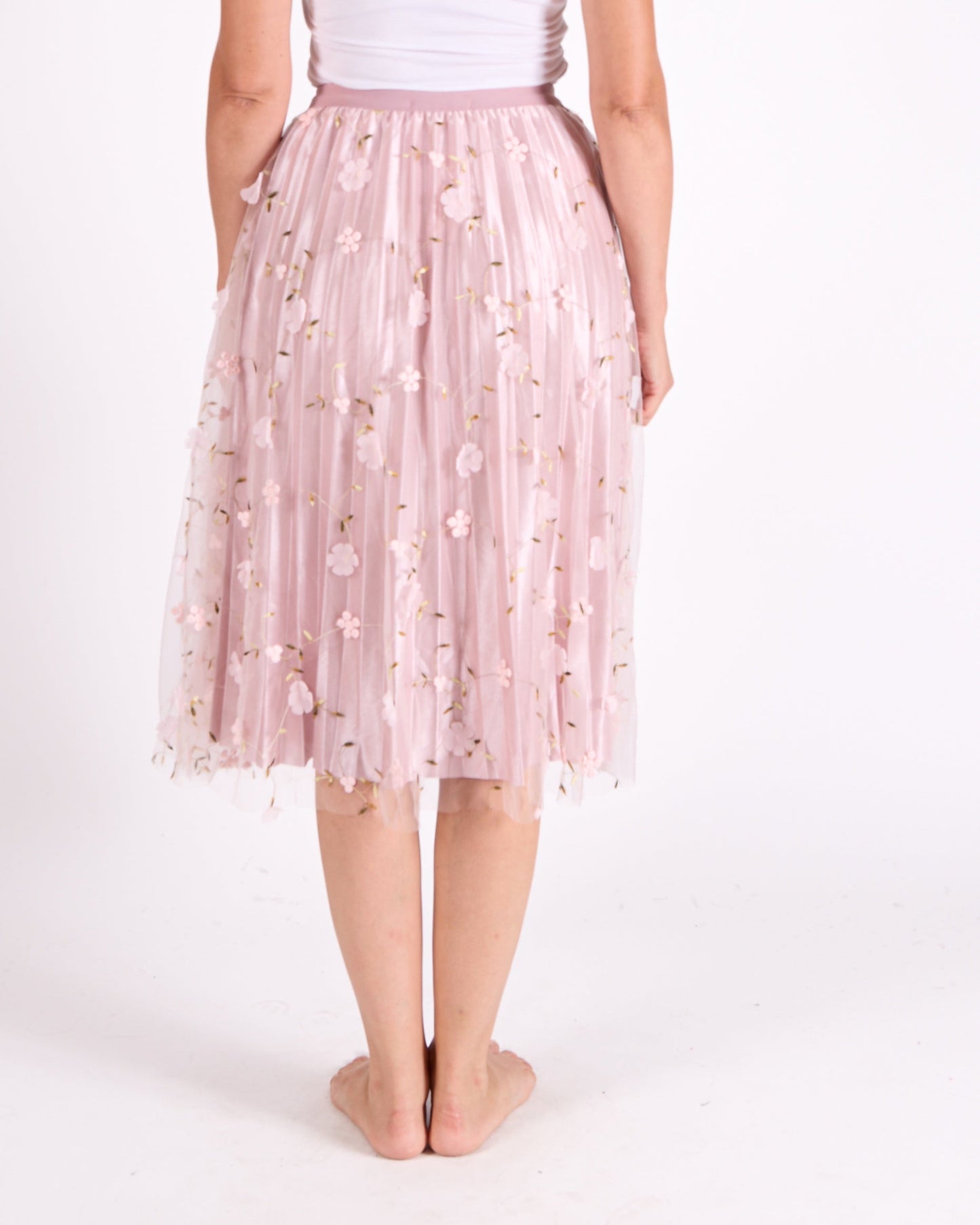 Rose Pull on Allover Floral Appliques with stitching Mesh Skirt