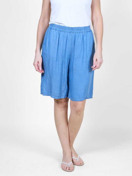 Dark Denim Pull-On Shorts with Pockets