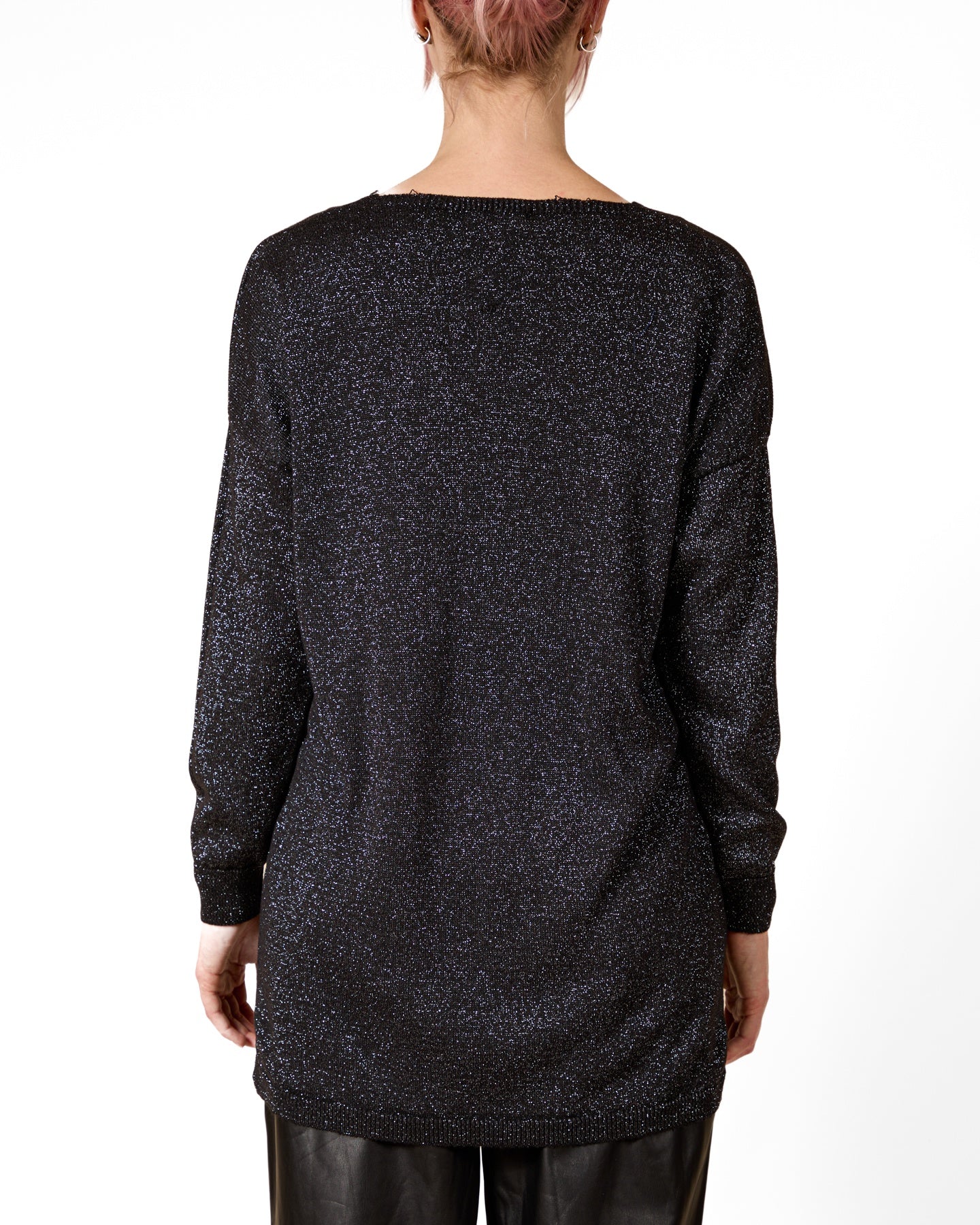 Haut Midnight à épaules tombantes et col en V entièrement en lurex