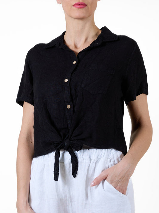 Black Button-Front Tie Shirt