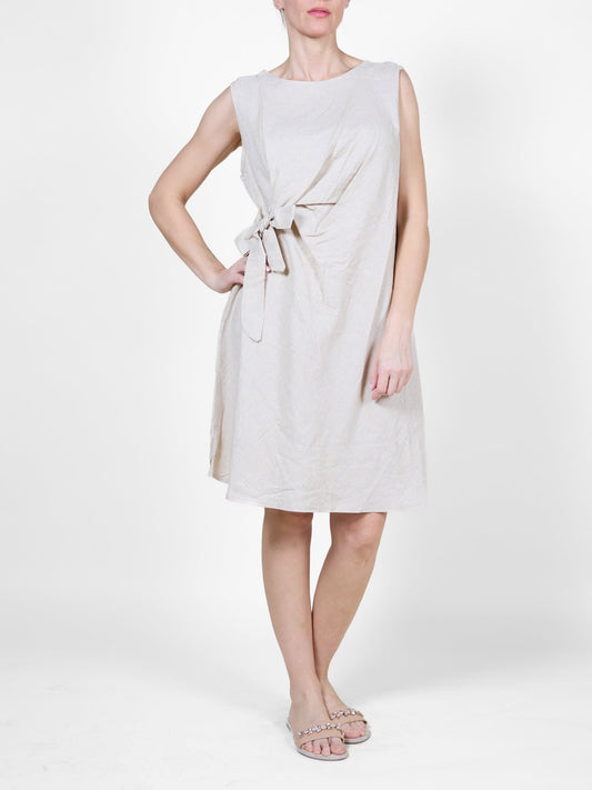 Sand Mid-Length Dress with Side Tie Detail