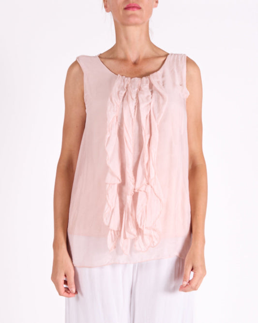 Carnation Ruffle Front Trim Sleeveless Blouse