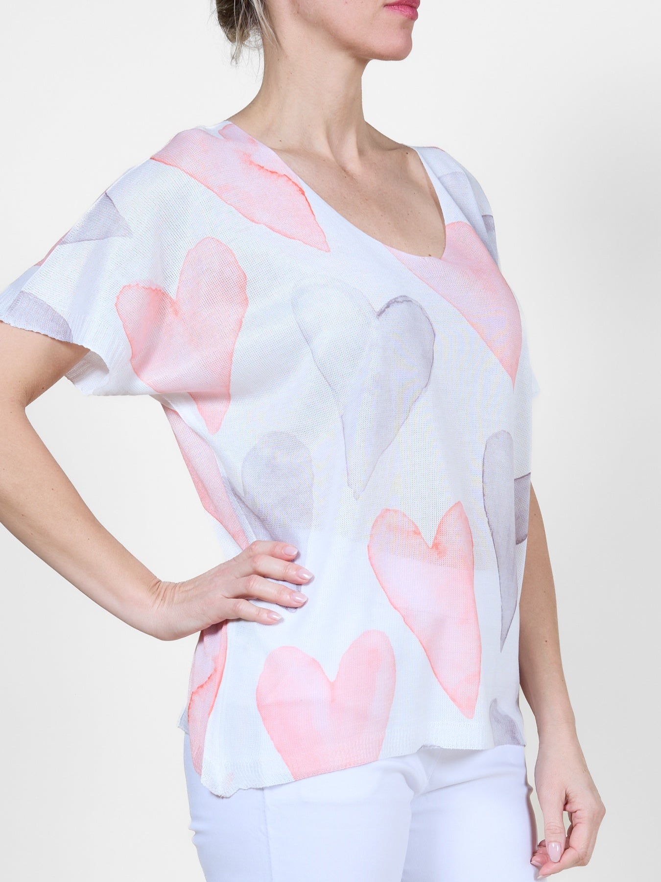 Pull à col en V Persimmon multicolore à motif cœur bicolore