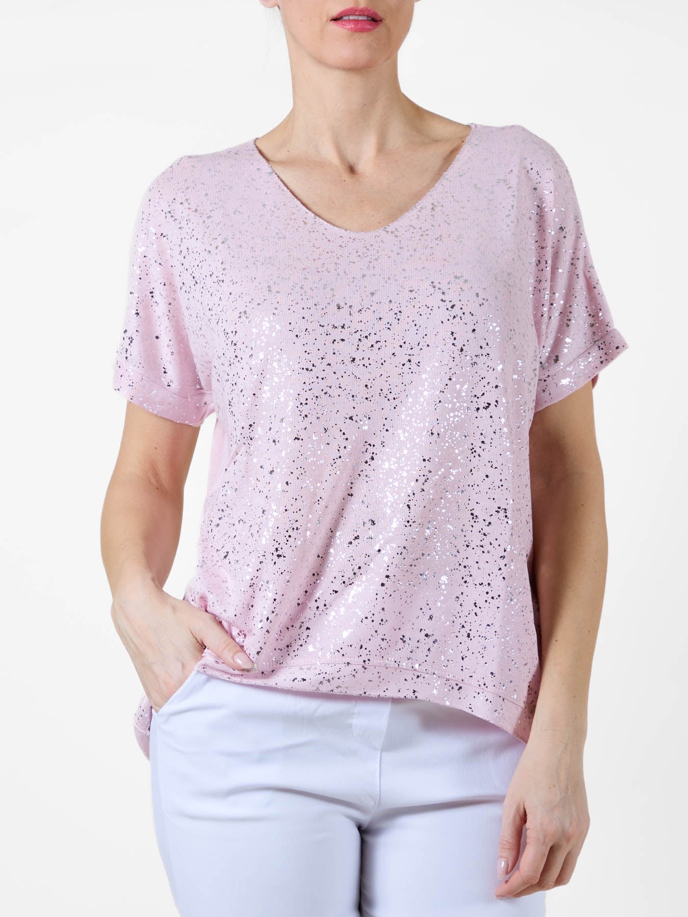 Carnation T-Shirt with Metallic Silver Speckles