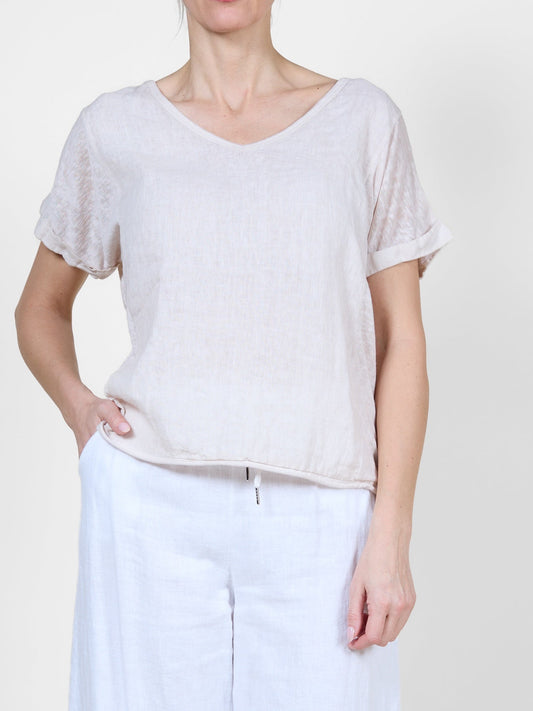 Beige Lightweight V-Neck T-Shirt