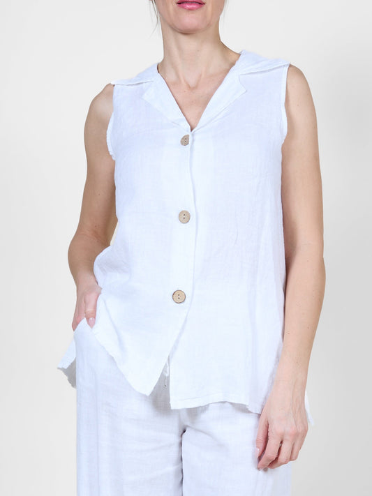 White Button-Front Sleeveless Vest
