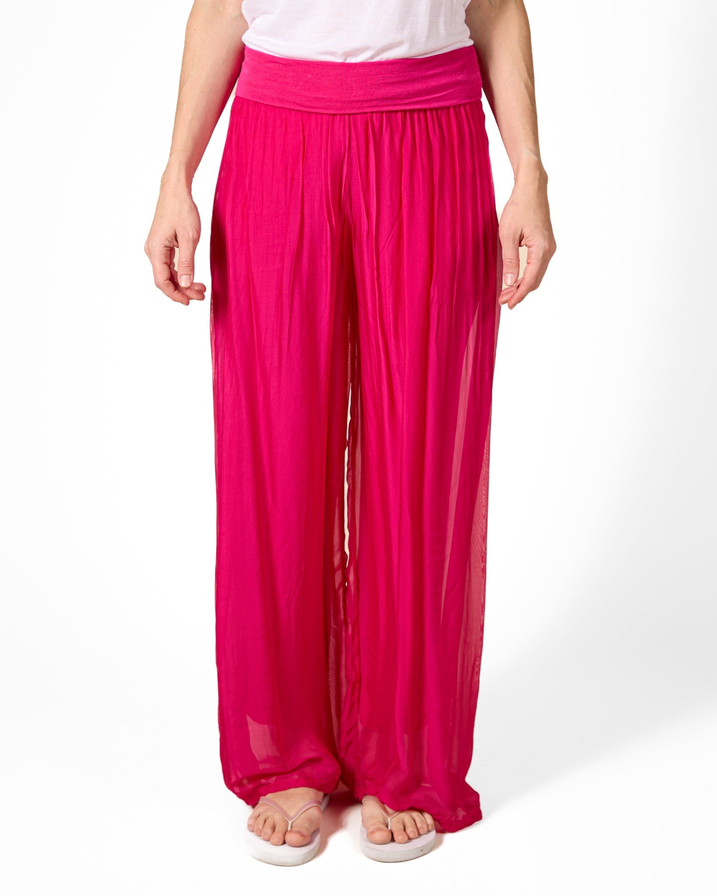 Pantalon Cherry à enfiler à large bande doublé en soie et mélange de soie