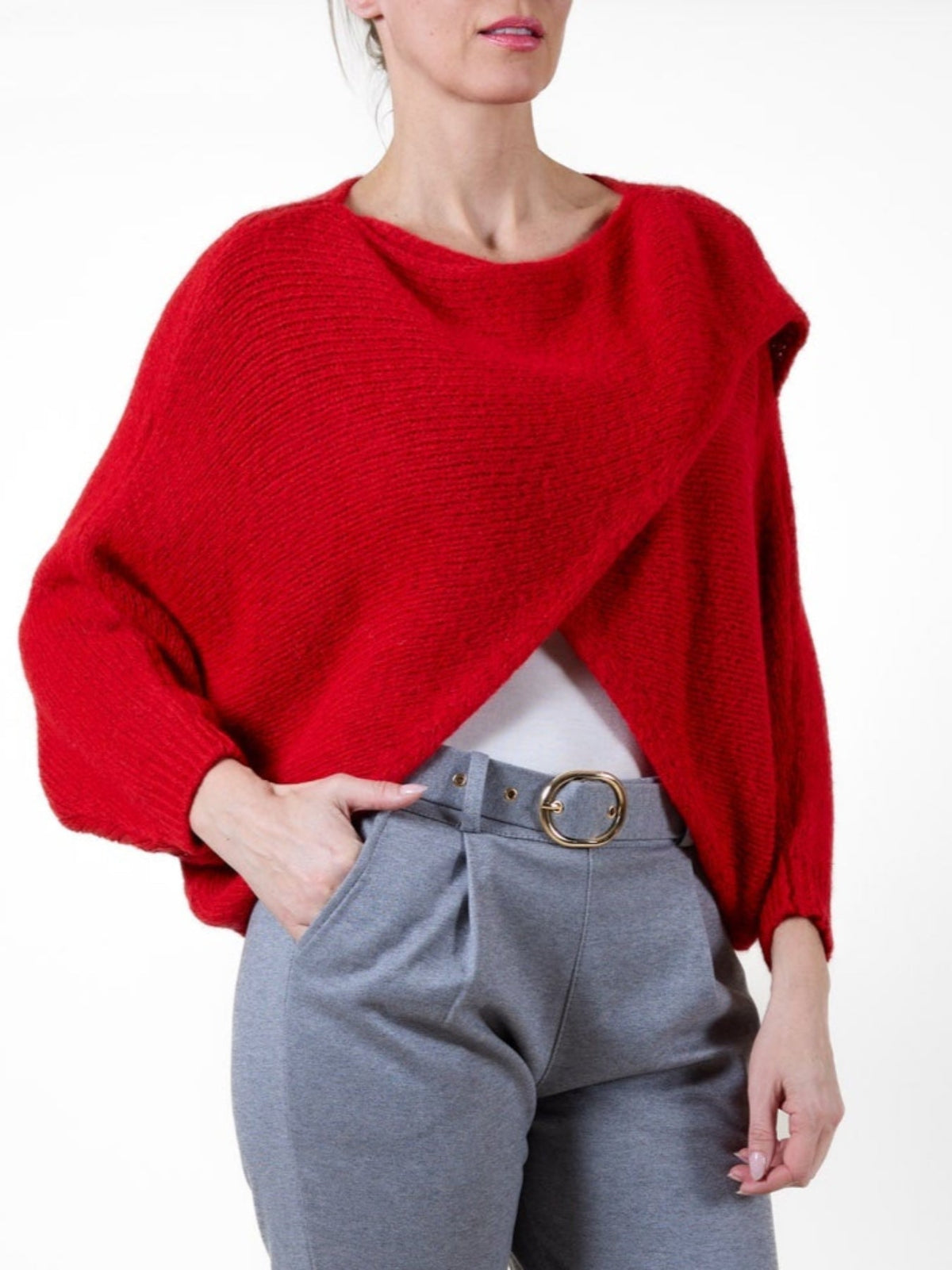 Ruby Boat Neck Criss Cross Front Long Sleeve Sweater