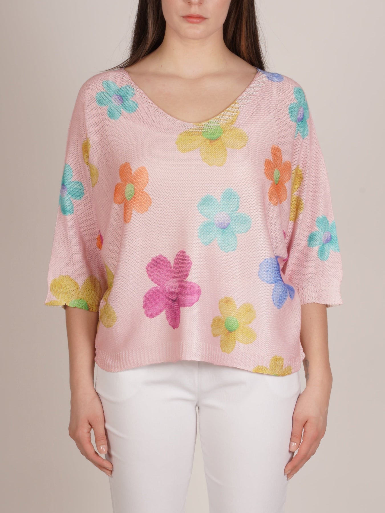 Pull à col rond Carnation imprimé marguerites multicolores