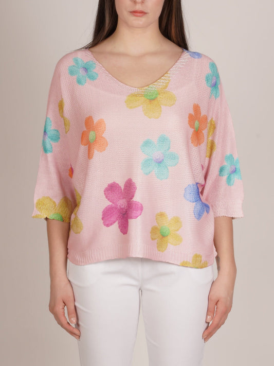 Pull à col rond Carnation imprimé marguerites multicolores