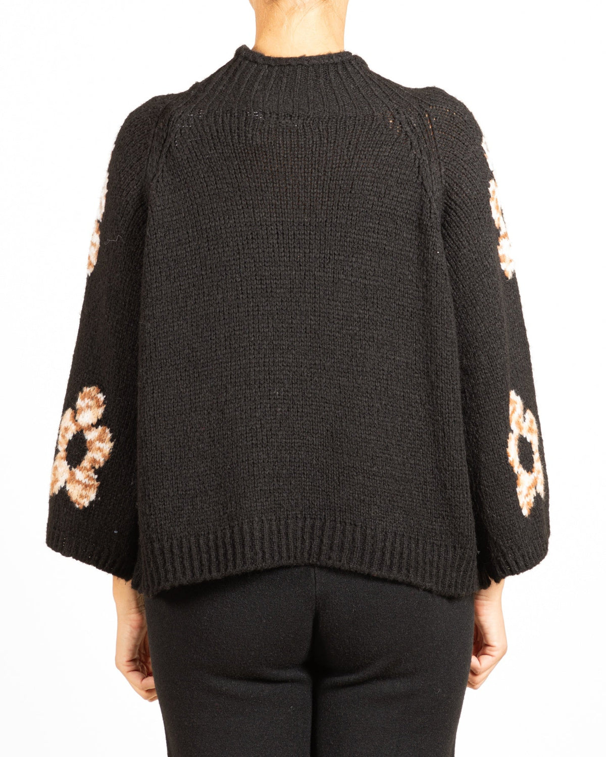Black Mock Neck 3/4 Sleeve Floral Sweater
