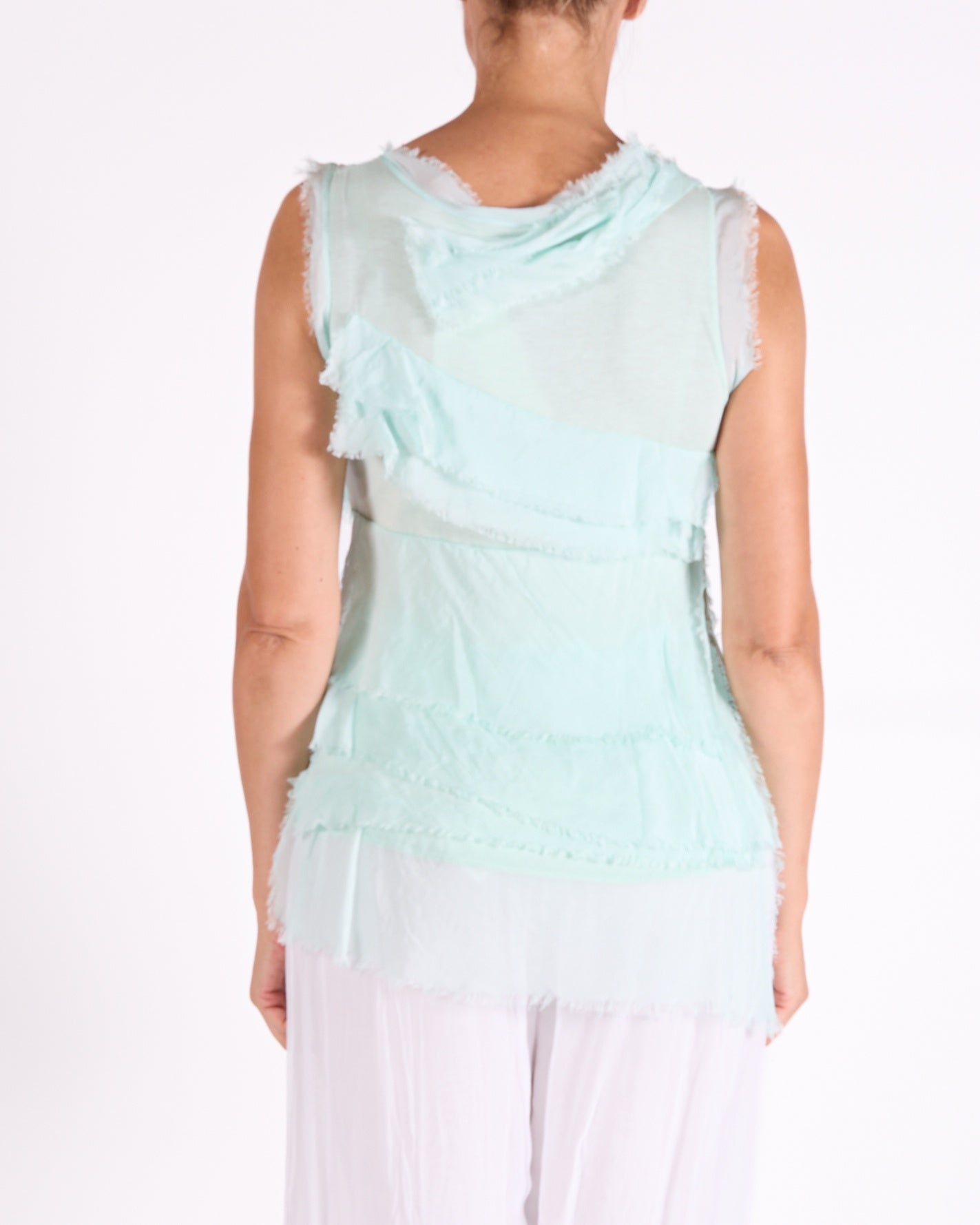 Seafoam Raw Edge Multi Layer Sleeveless Tank Top