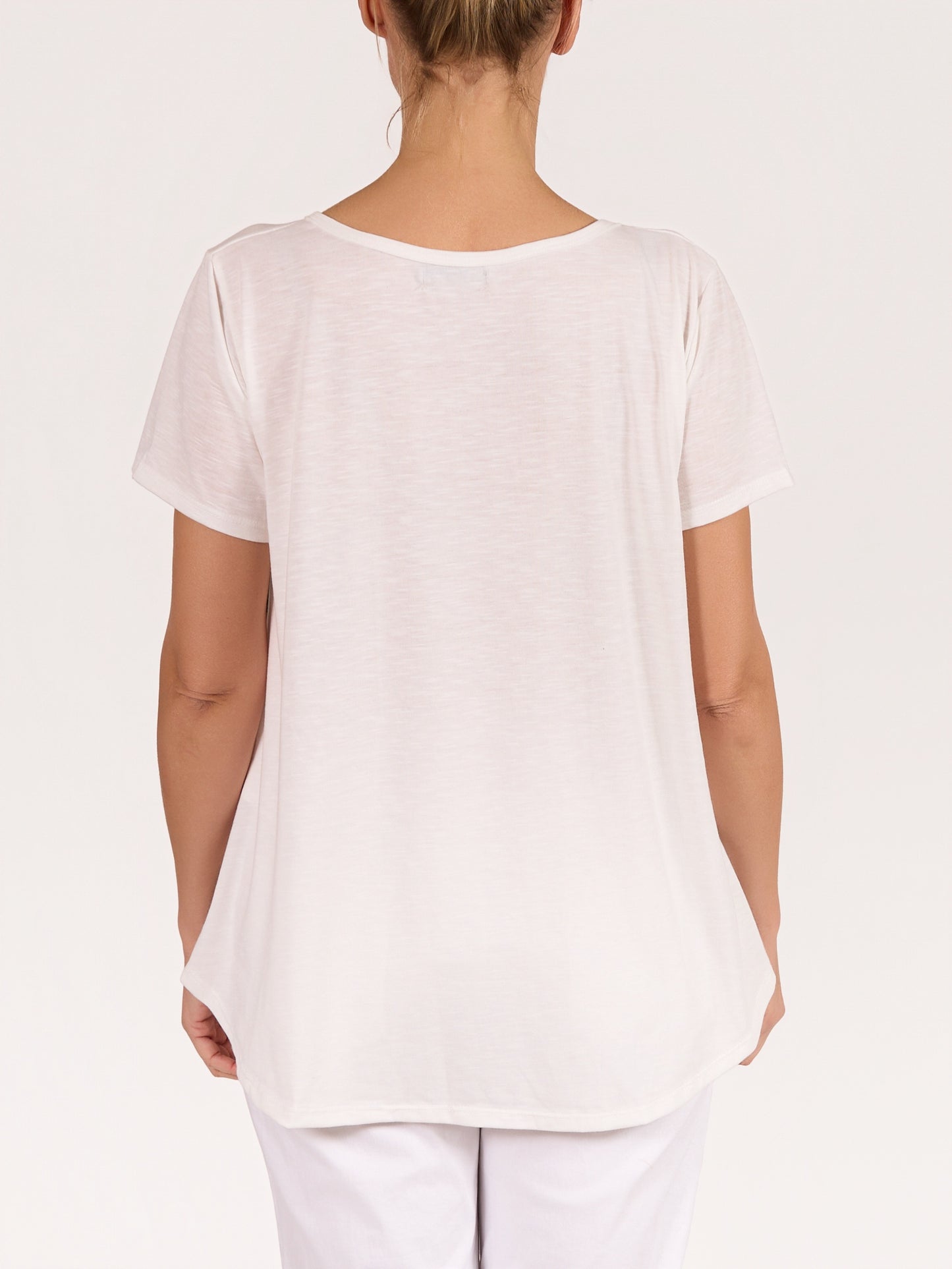T-shirt blanc à encolure ronde et manches courtes avec motif flamant et zèbre