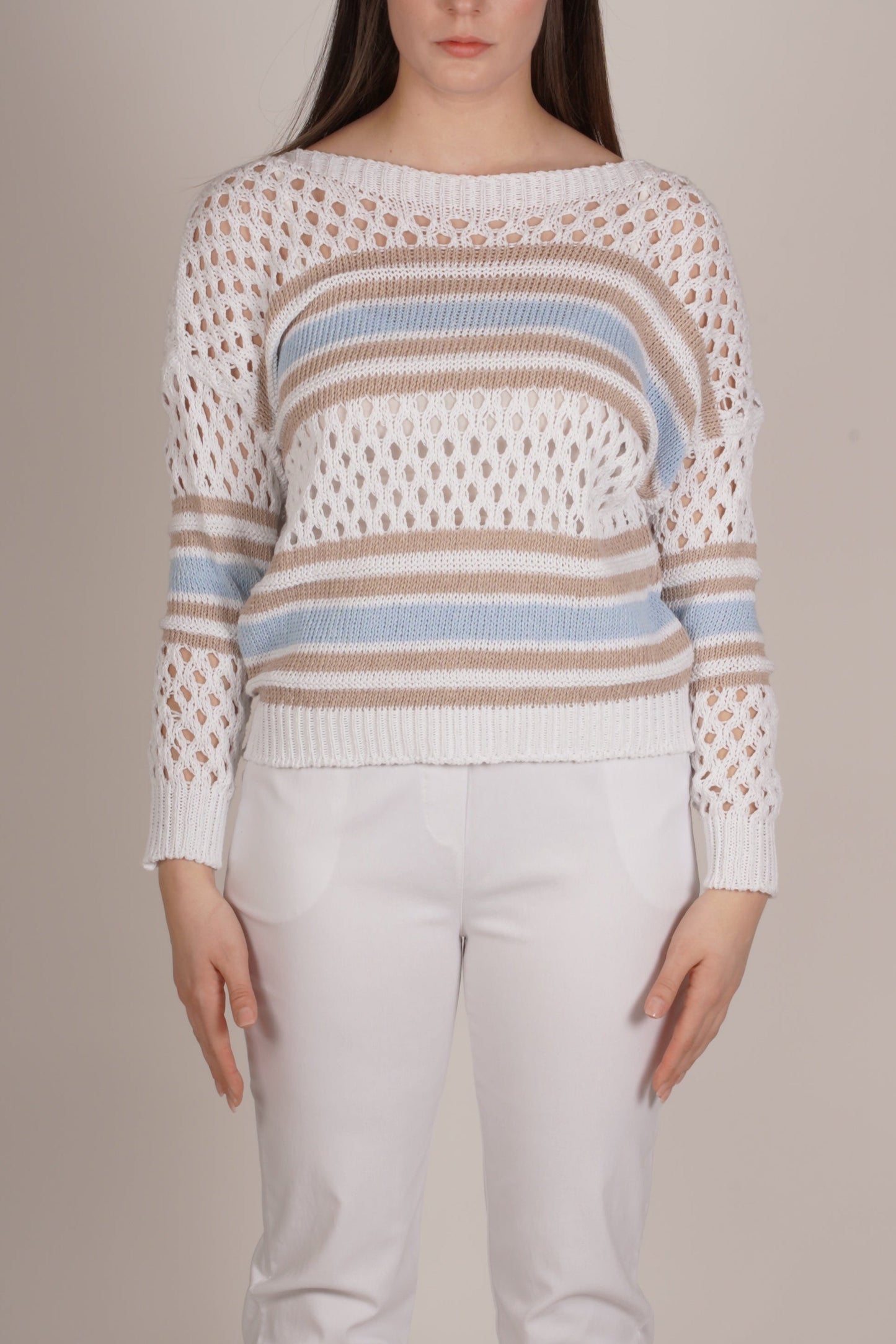 Tricot blanc ample à rayures manches longues
