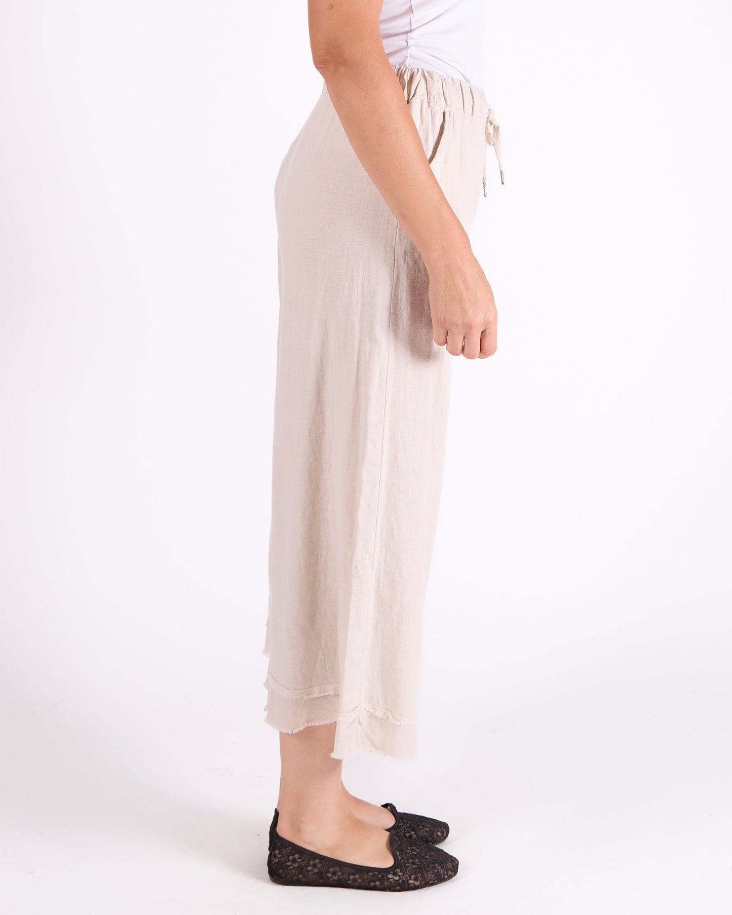 Sand Pull on Drawstring Raw Edge Hem Pants
