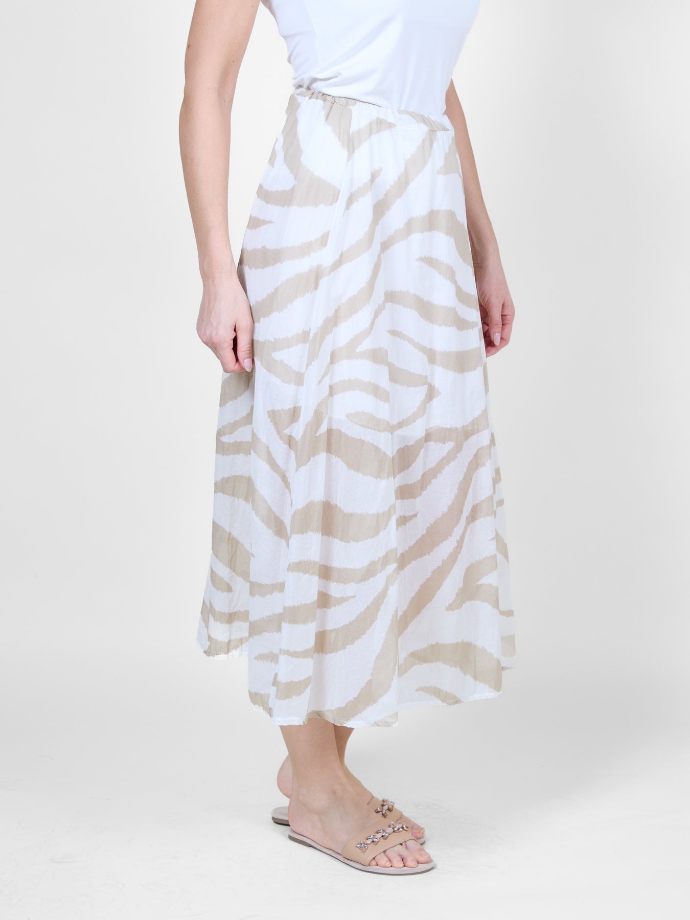 Beige Zebra Print Flowing Long Skirt