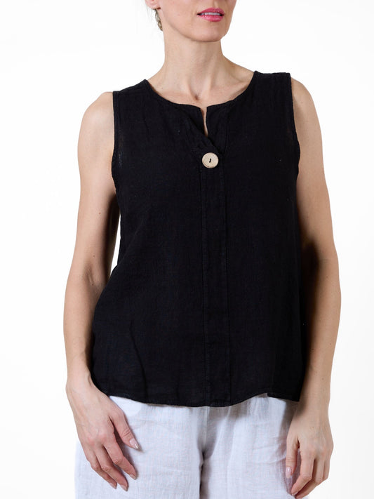 Débardeur asymétrique à boutons noirs