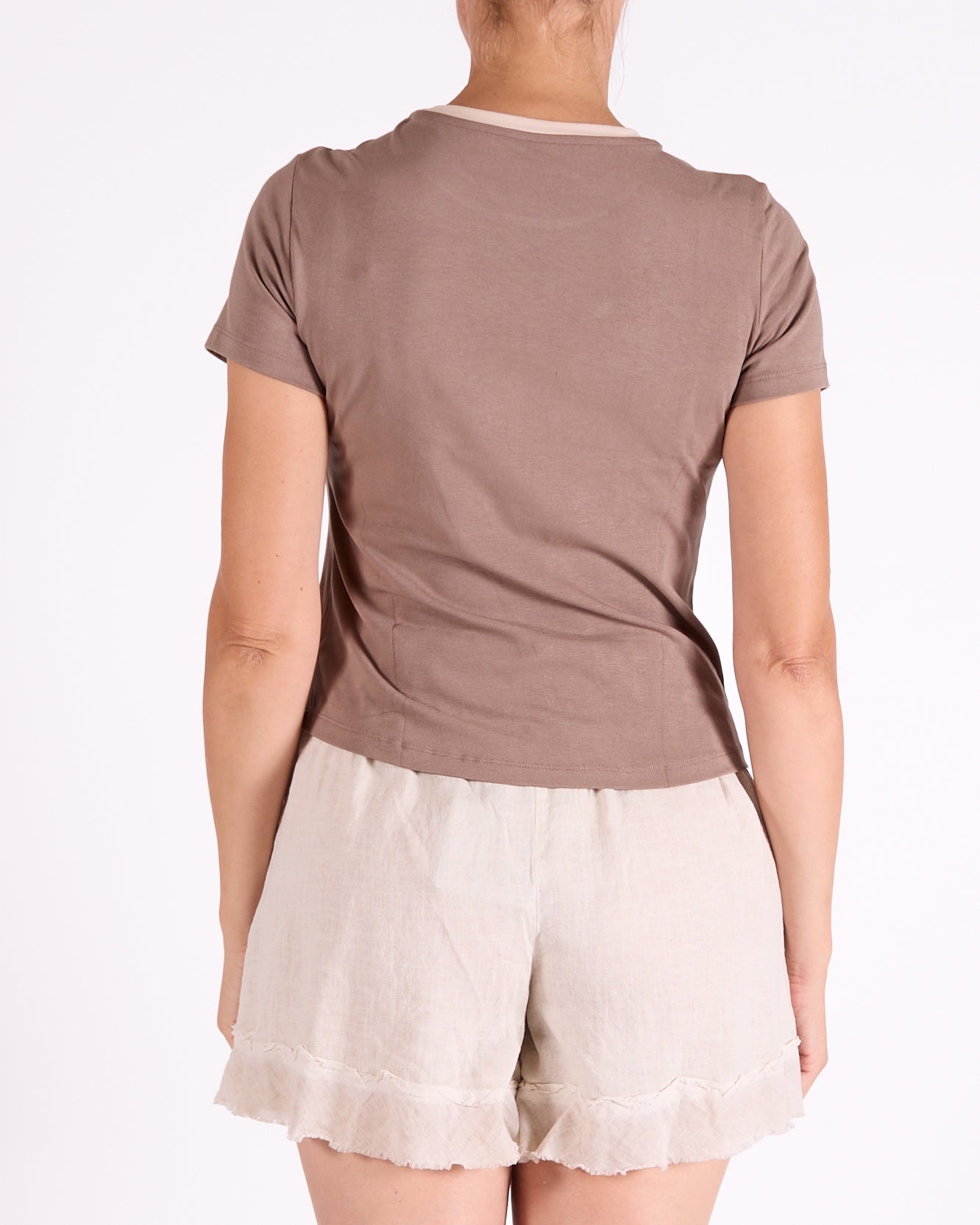 Khaki Crew Neck Contrast Neckline T-Shirt