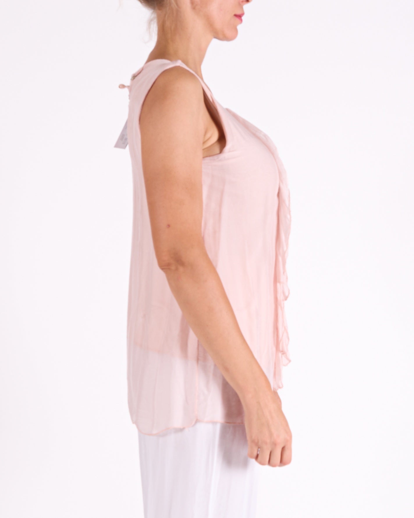 Carnation Ruffle Front Trim Sleeveless Blouse