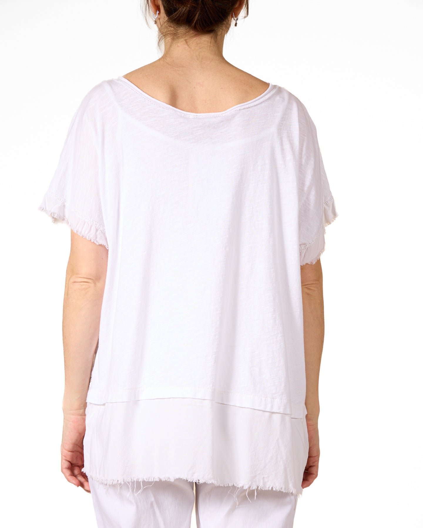 Haut de pêche en lurex blanc argenté bordé de lurex