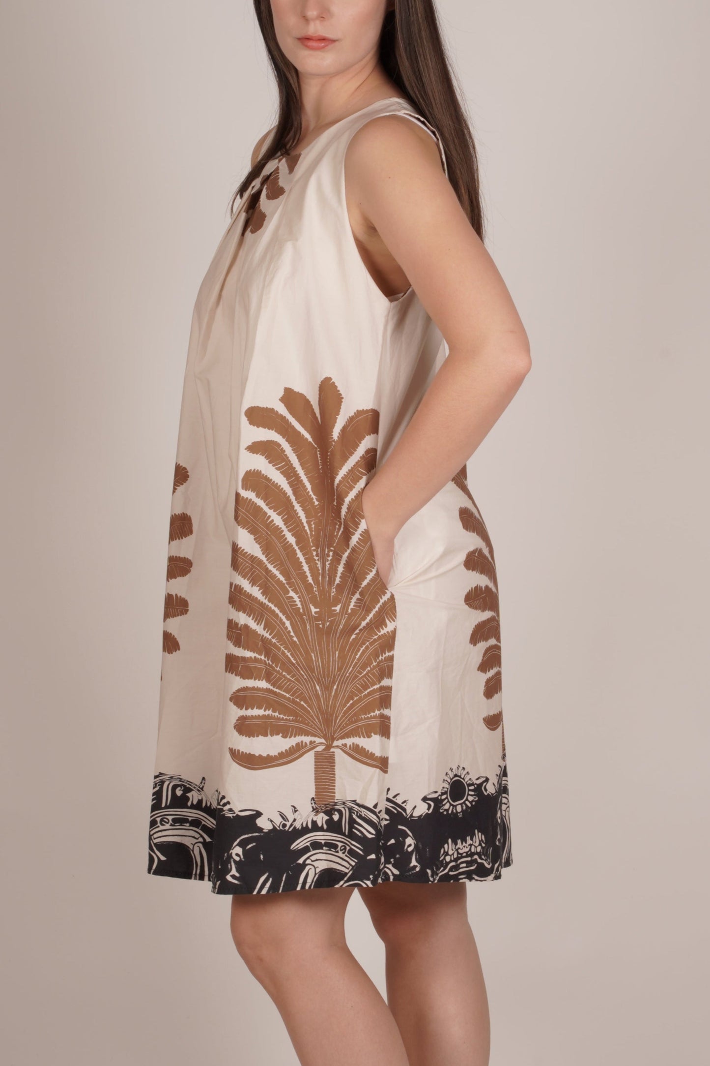 Robe sans manches en tapioca avec imprimé tropical sur le côté