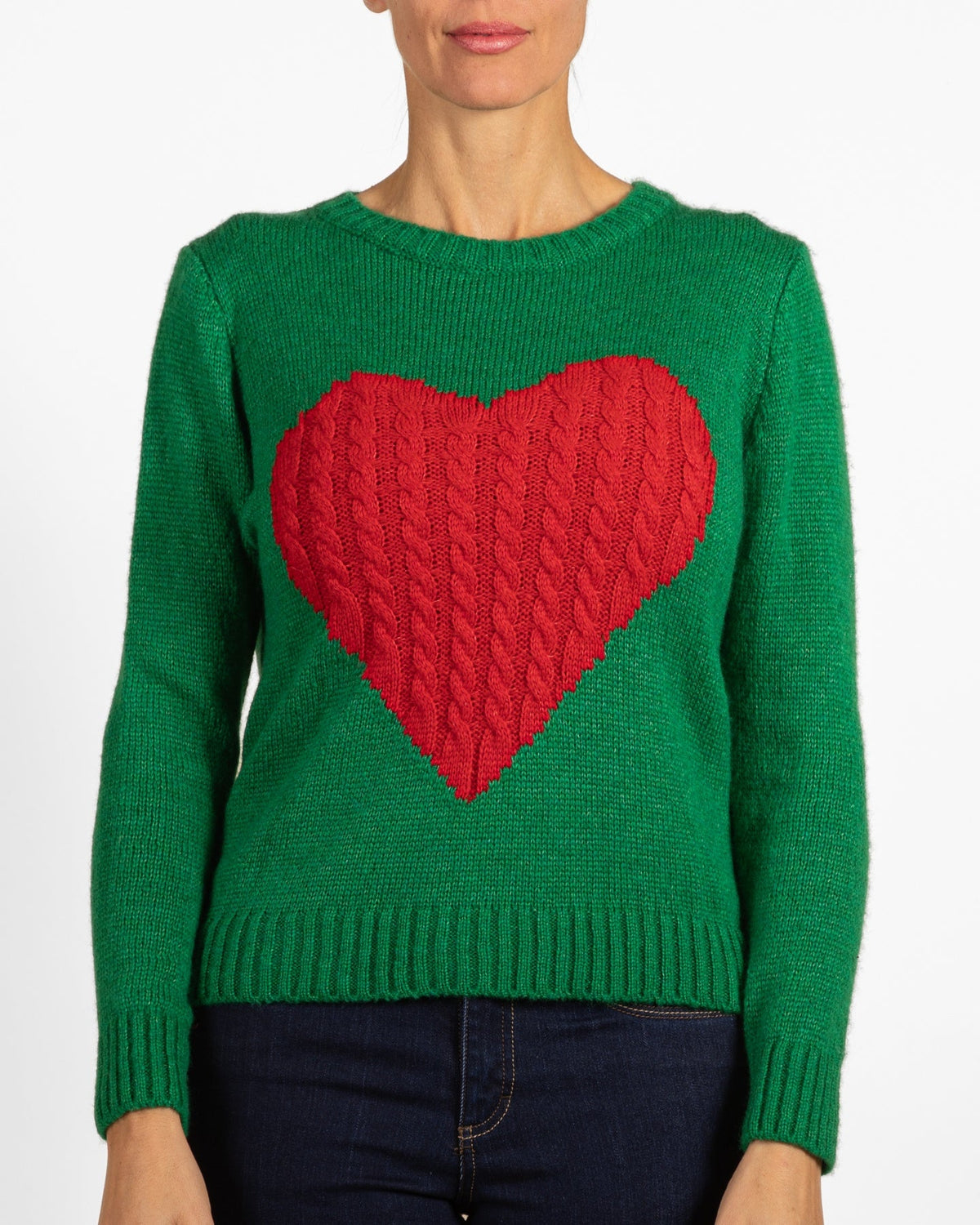 Cable Knit Heart Sweater Great Green
