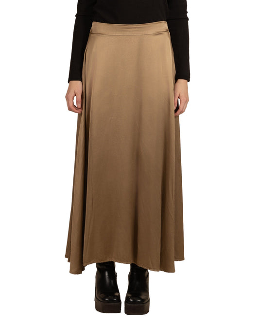 Camel Pull On Maxi Band Front Flare Skirt