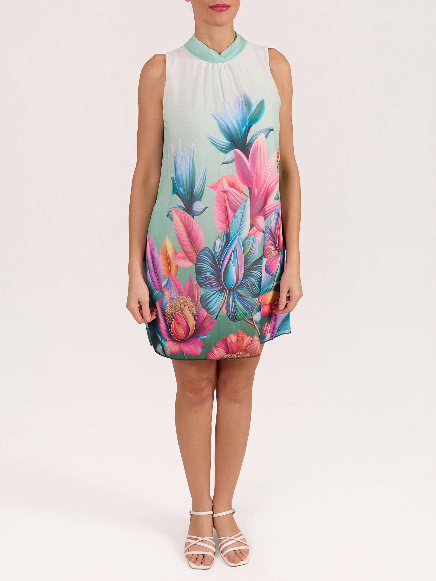 Robe mint sans manches à nouer au dos avec imprimé floral