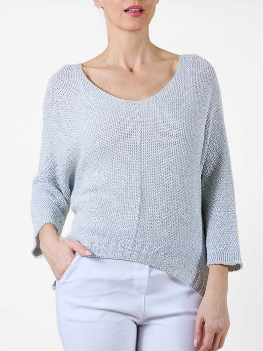 Pull en lurex argenté à manches 3/4