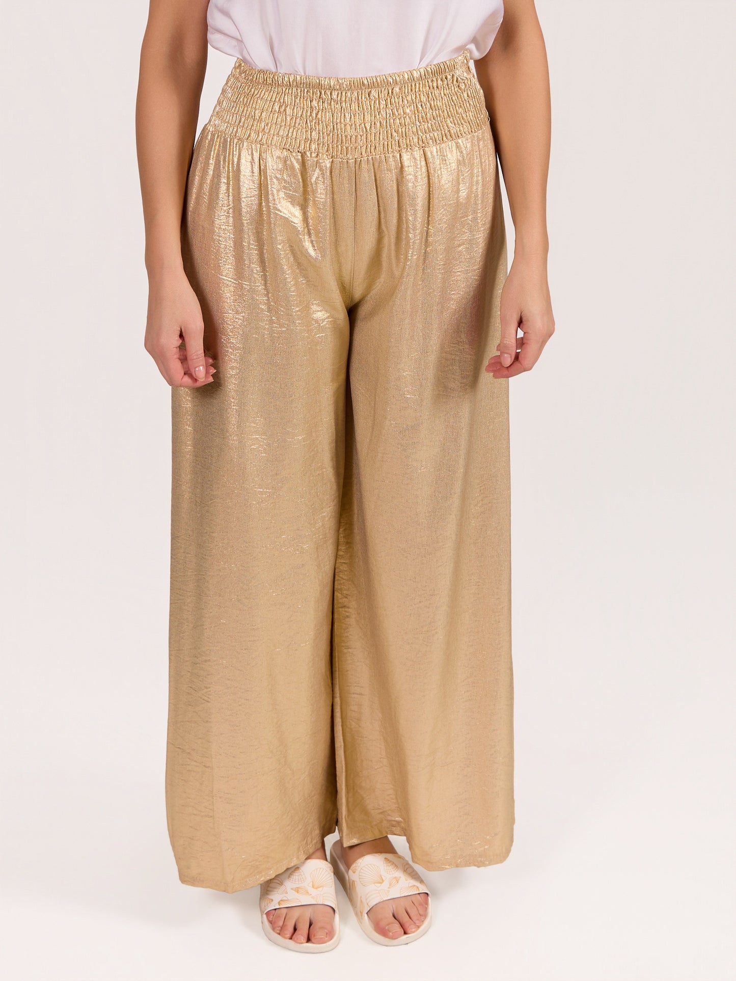 Pantalon or à enfiler effet foil avec détail froncé