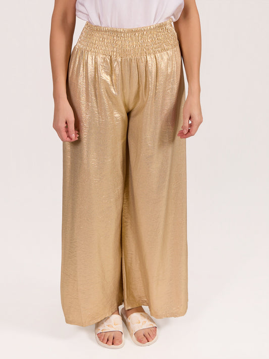 Pantalon or à enfiler effet foil avec détail froncé