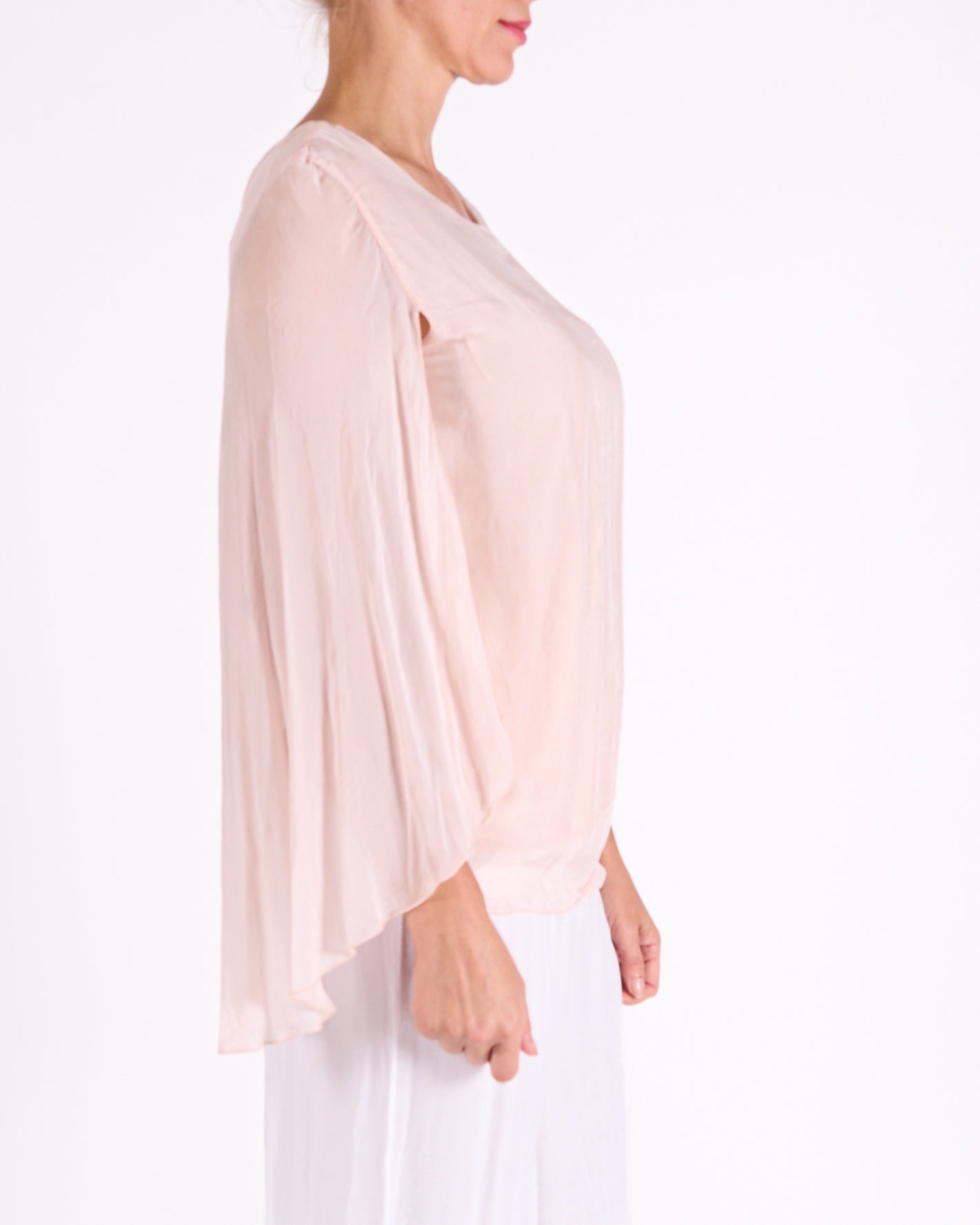 Carnation Boat Neck Novelty Open Sleeve Front Blouse