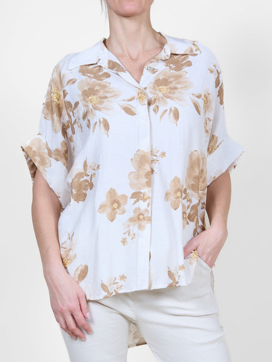 Chemise boutonnée à fleurs Macchiato avec manches à revers