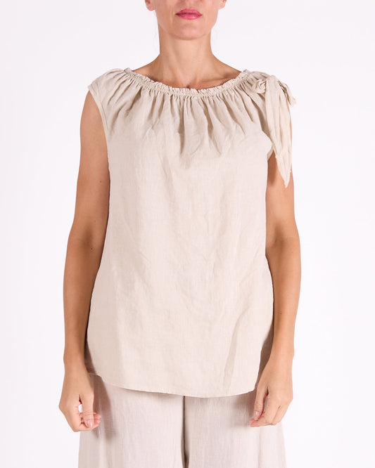 Sand Ruffle Side Shoulder Sleeveless Tank Top