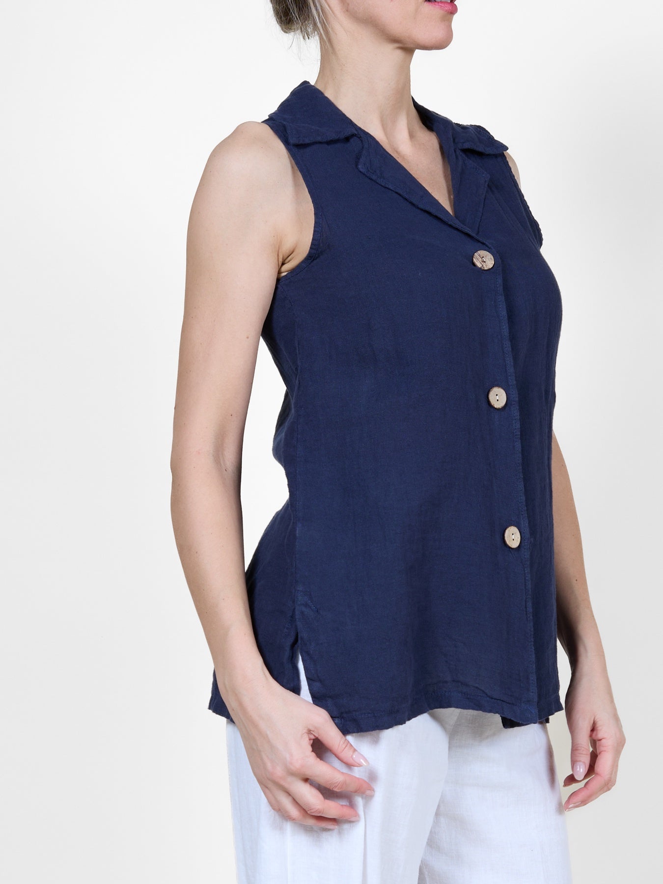 Midnight Button-Front Sleeveless Vest