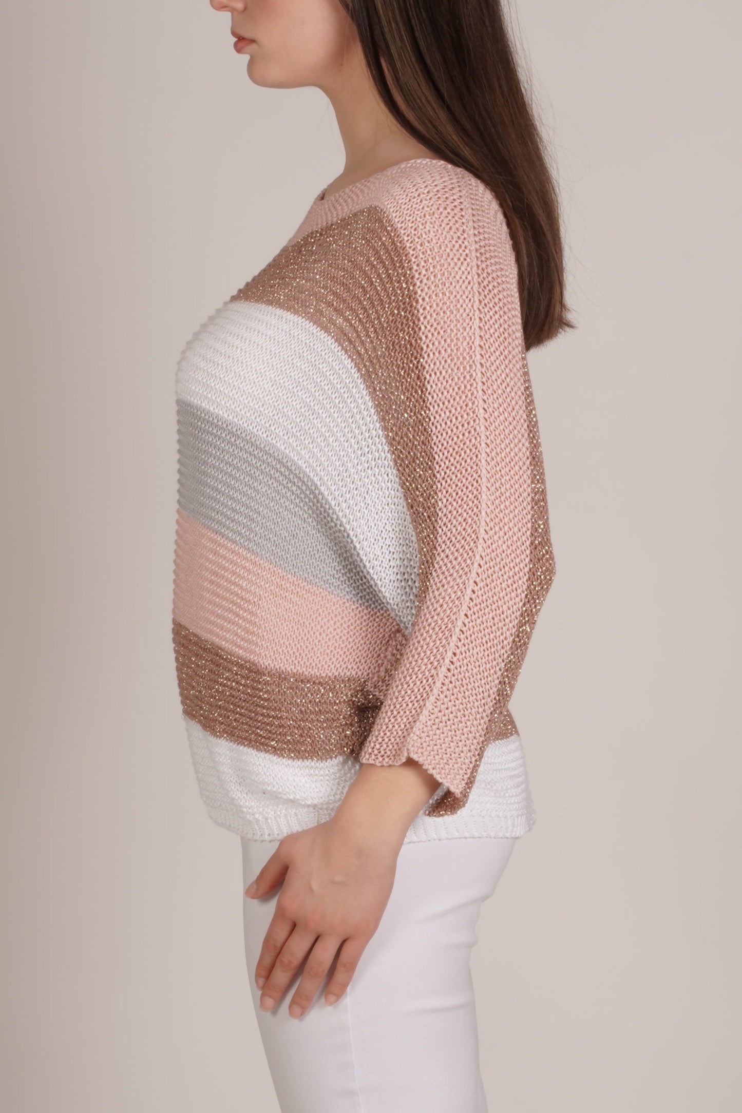 Pull Carnation en maille ample à manches longues et rayures
