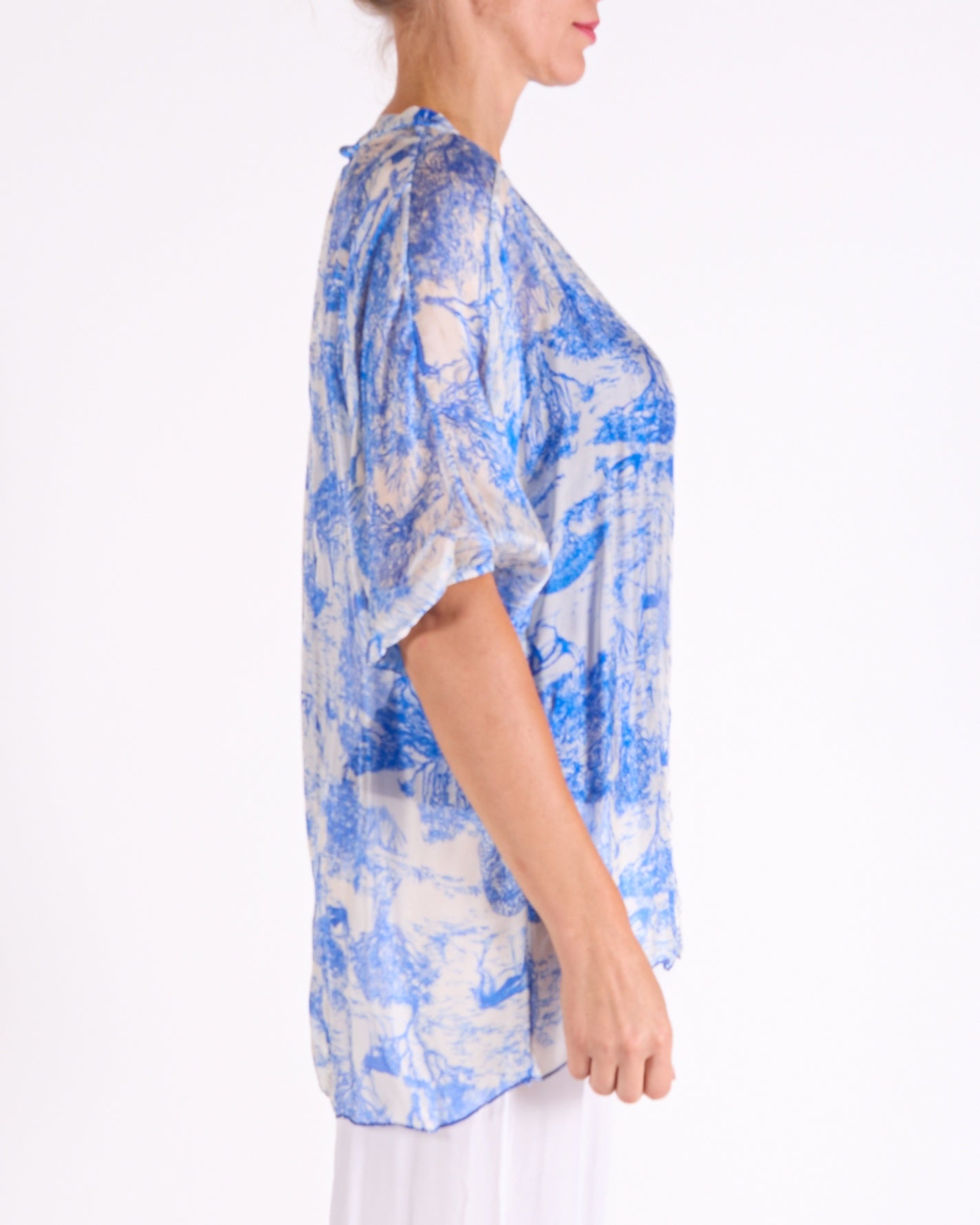 Peacock 2 Piece Garden Print Roll up Sleeve Blouse