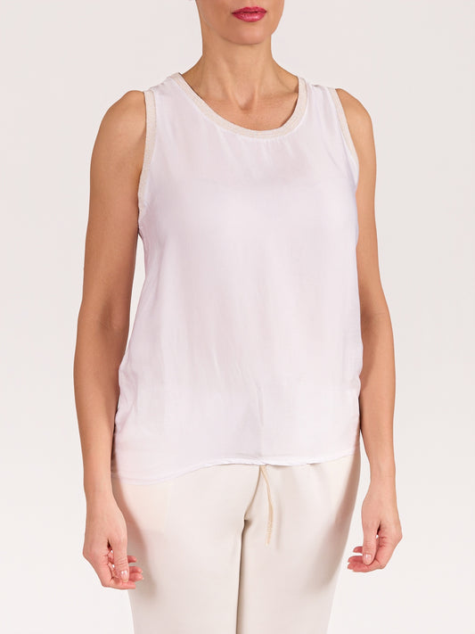 Camisole blanche en satin avec détail lurex