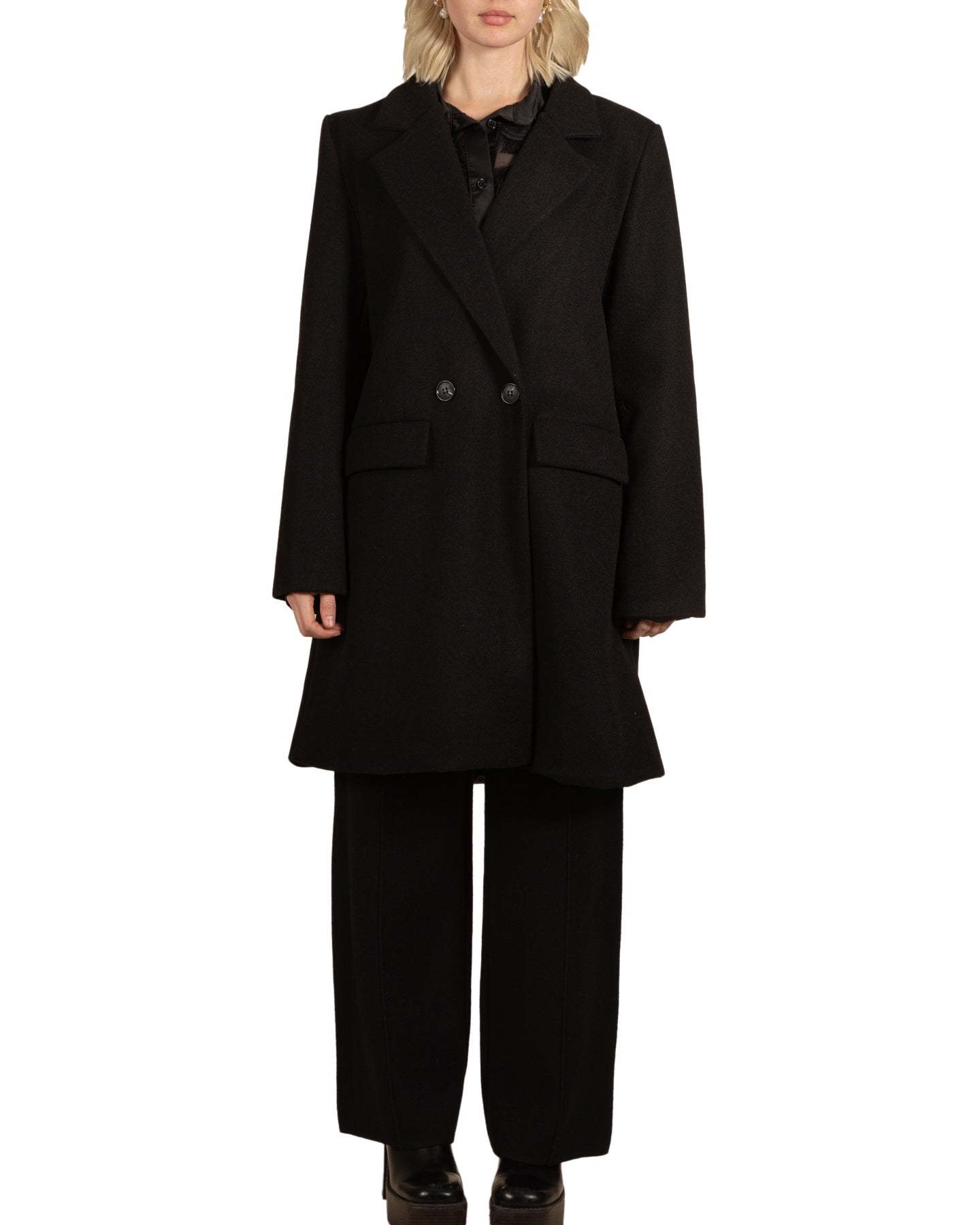 Black Double Breasted 2 Pocket Lined Coat