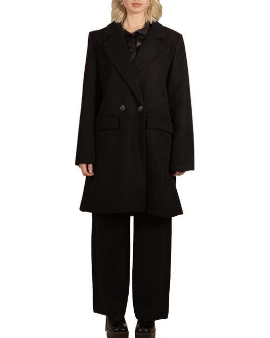 Black Double Breasted 2 Pocket Lined Coat