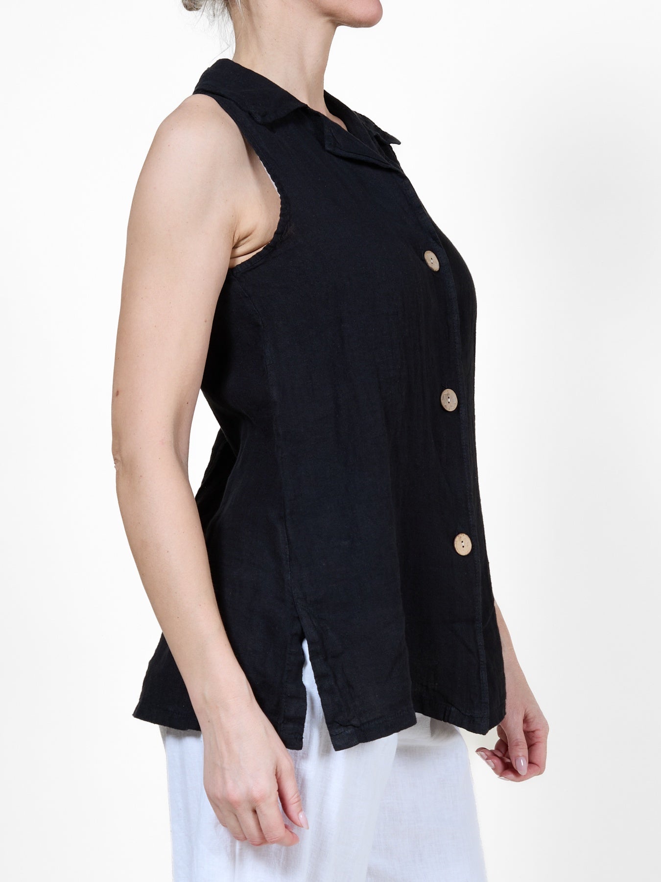 Black Button-Front Sleeveless Vest