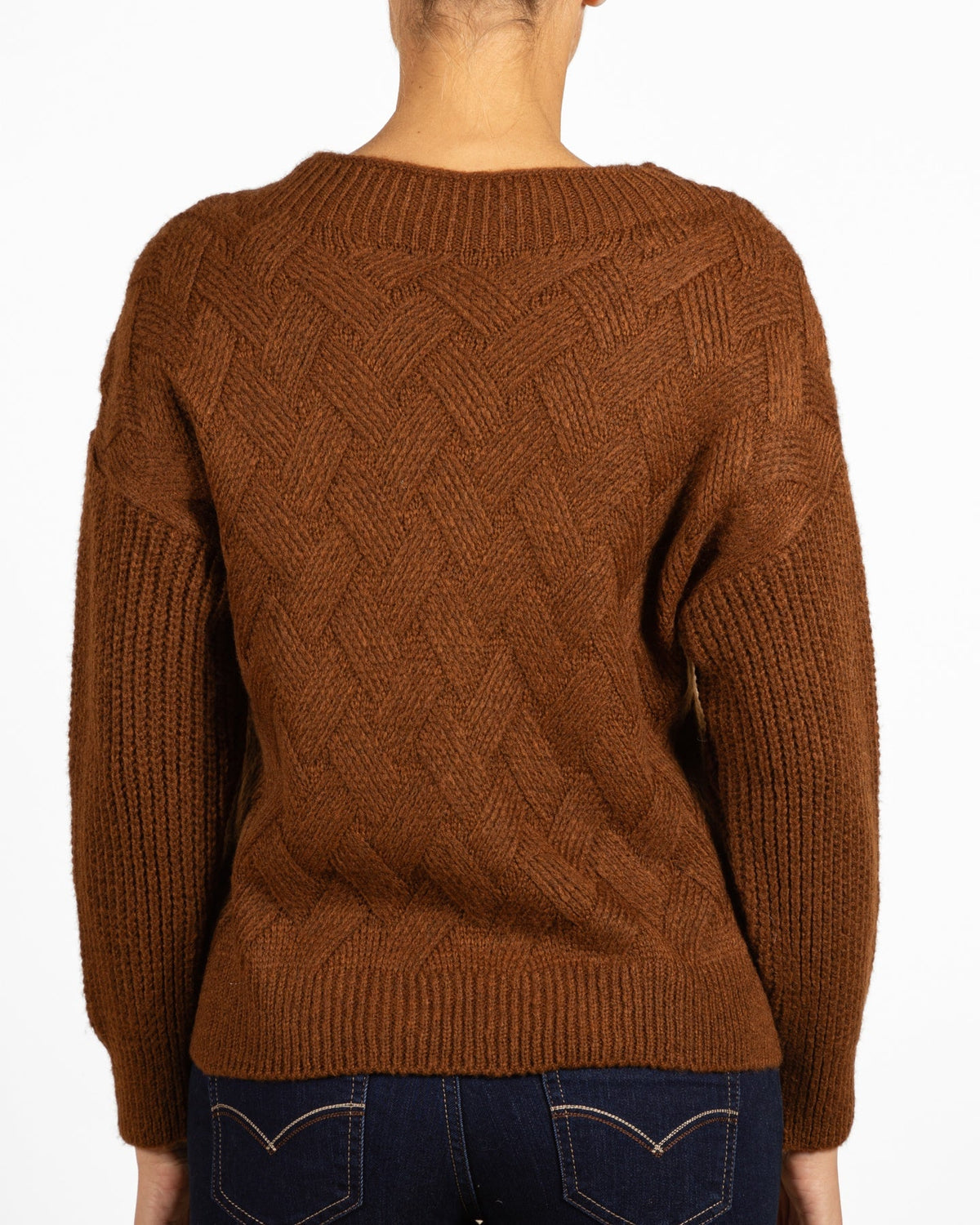 Mock Neck Basket Weave Sweater Espresso