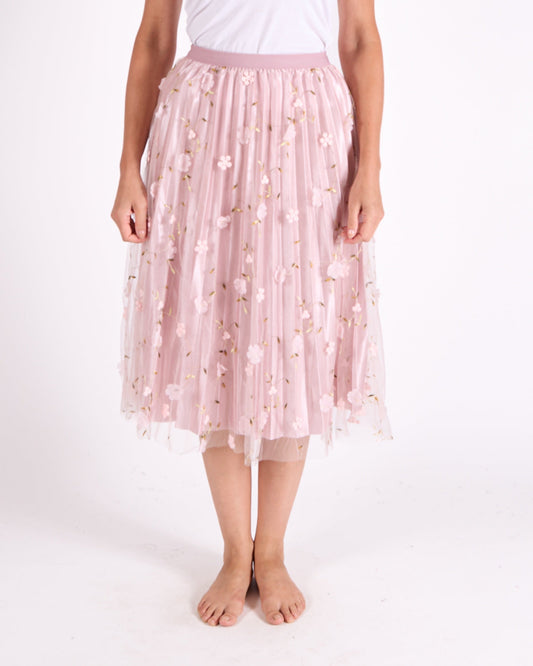 Rose Pull on Allover Floral Appliques with stitching Mesh Skirt