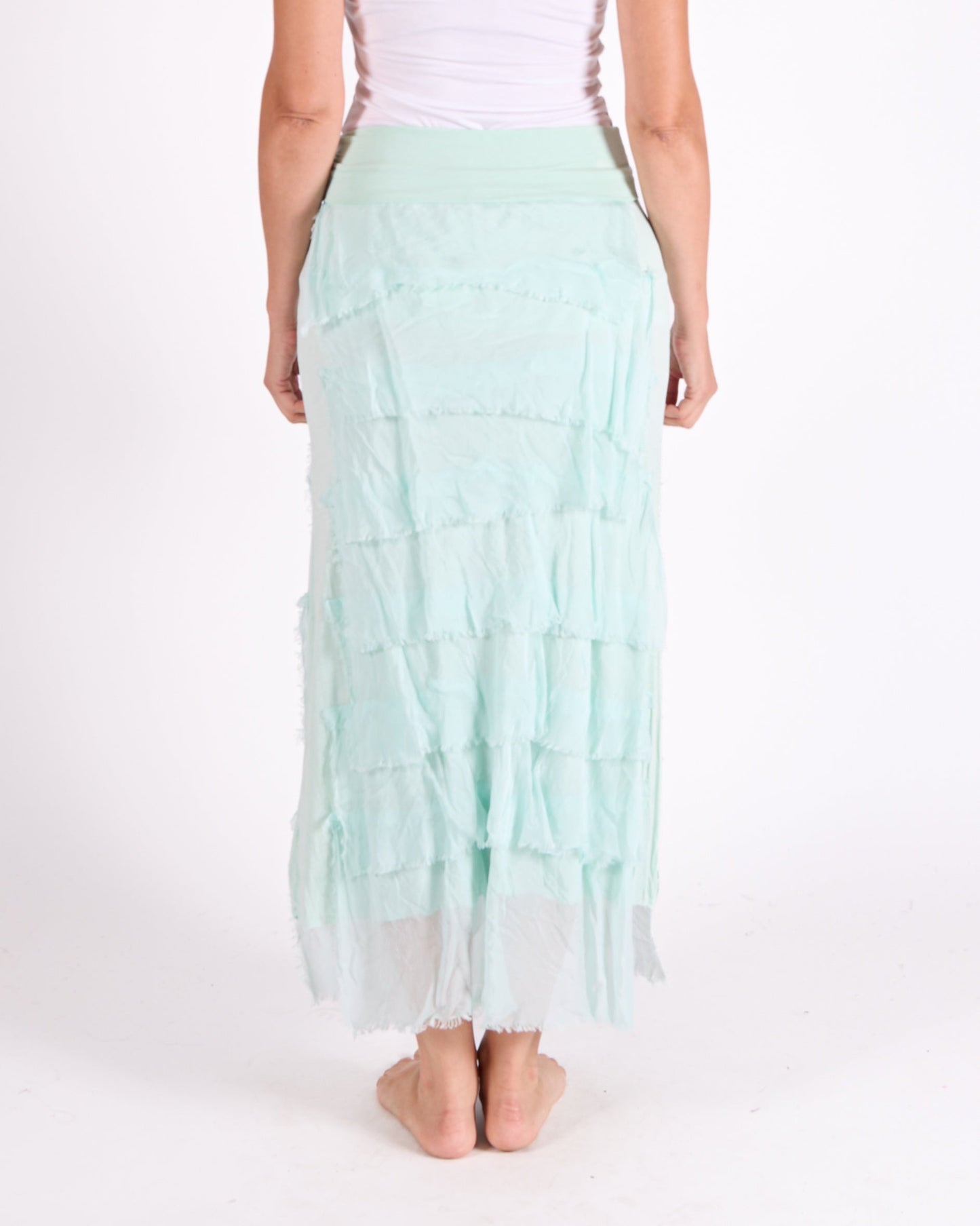 Seafoam Fold Over Waist Band Raw Edge Multi Layer Skirt