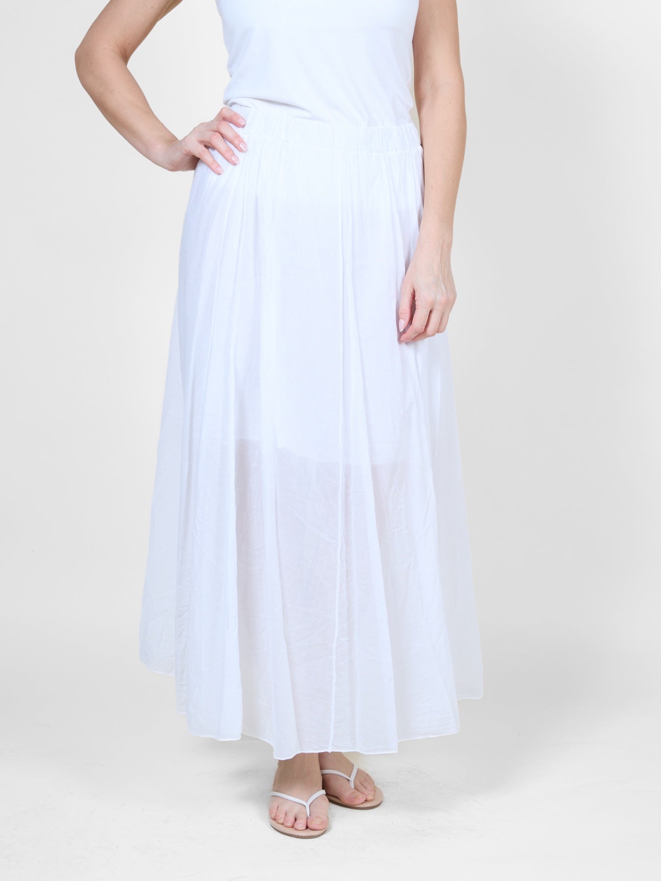 White Long Flowing Beach Skirt with Elastic Waistband