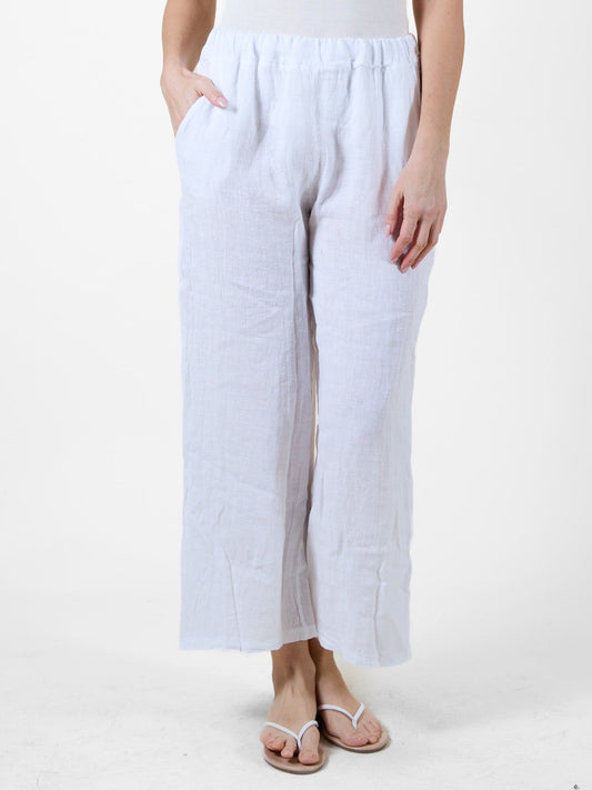 White Linen Beach Pants with Elastic Waist