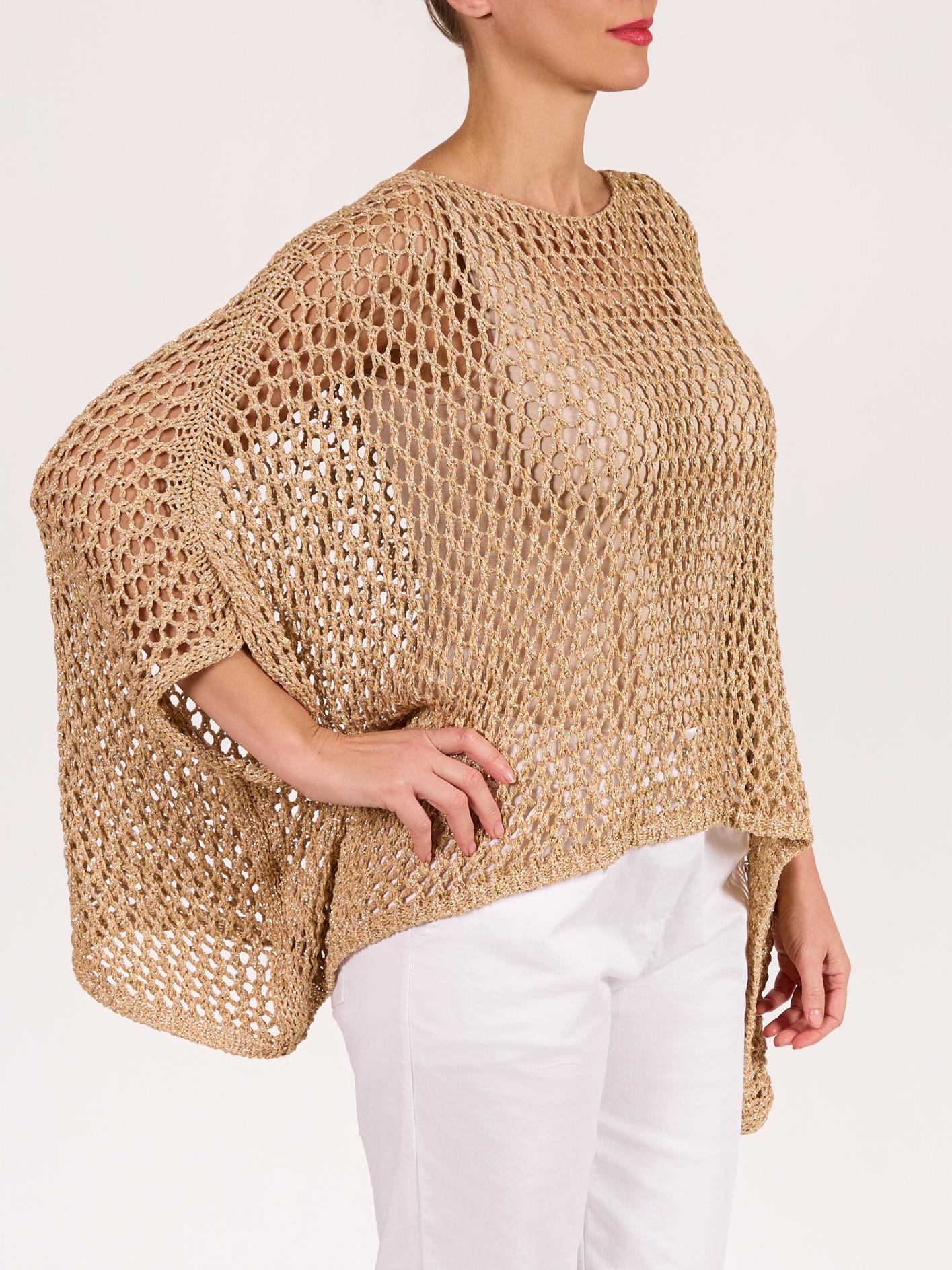 Pull surdimensionné en crochet lurex or à épaules tombantes